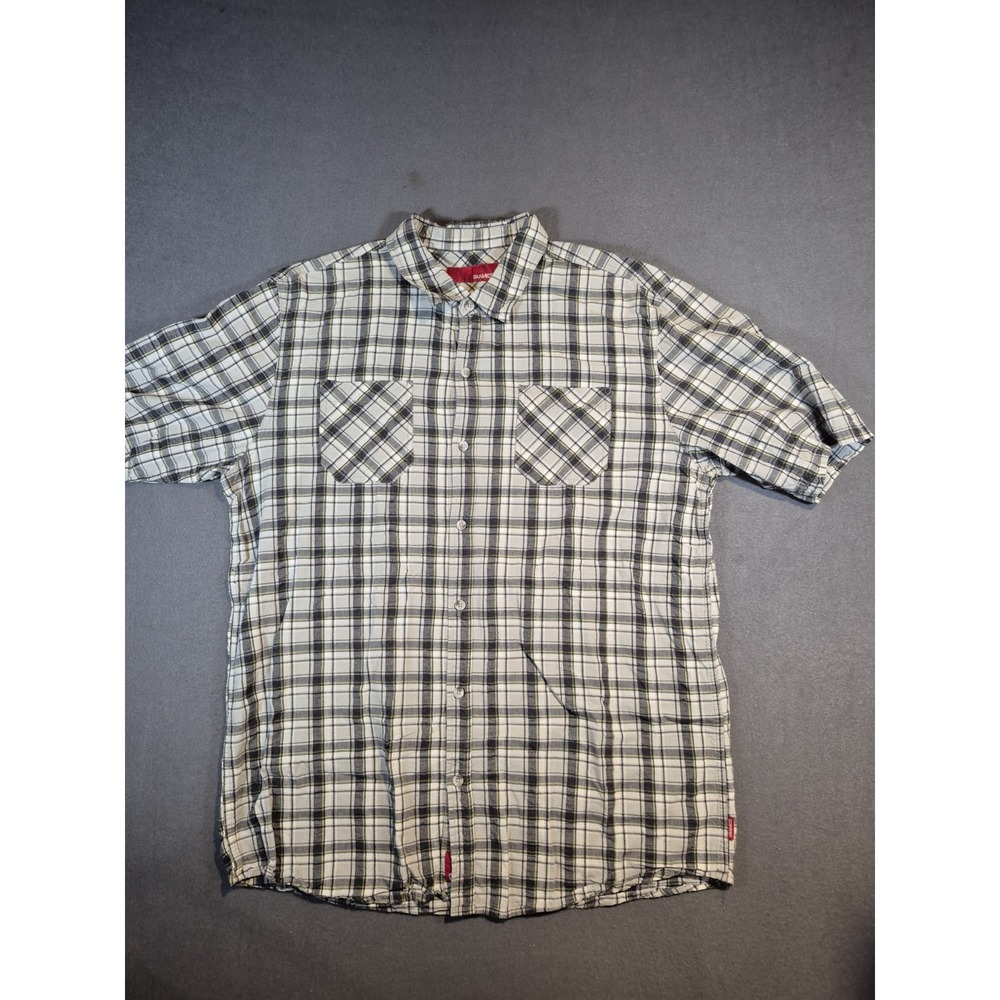 Gramicci Button Up Men Shirt Size XXL White Black Plaid‎ Striped Distressed